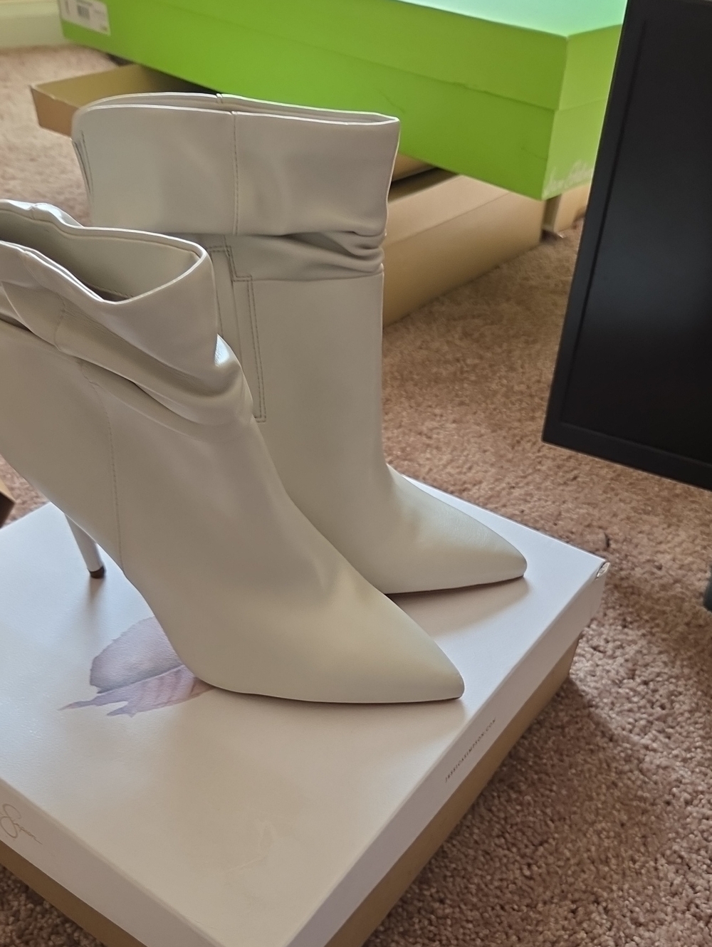 Jessica Simpson Cream Pointed Toe Stiletto Ankle Boots